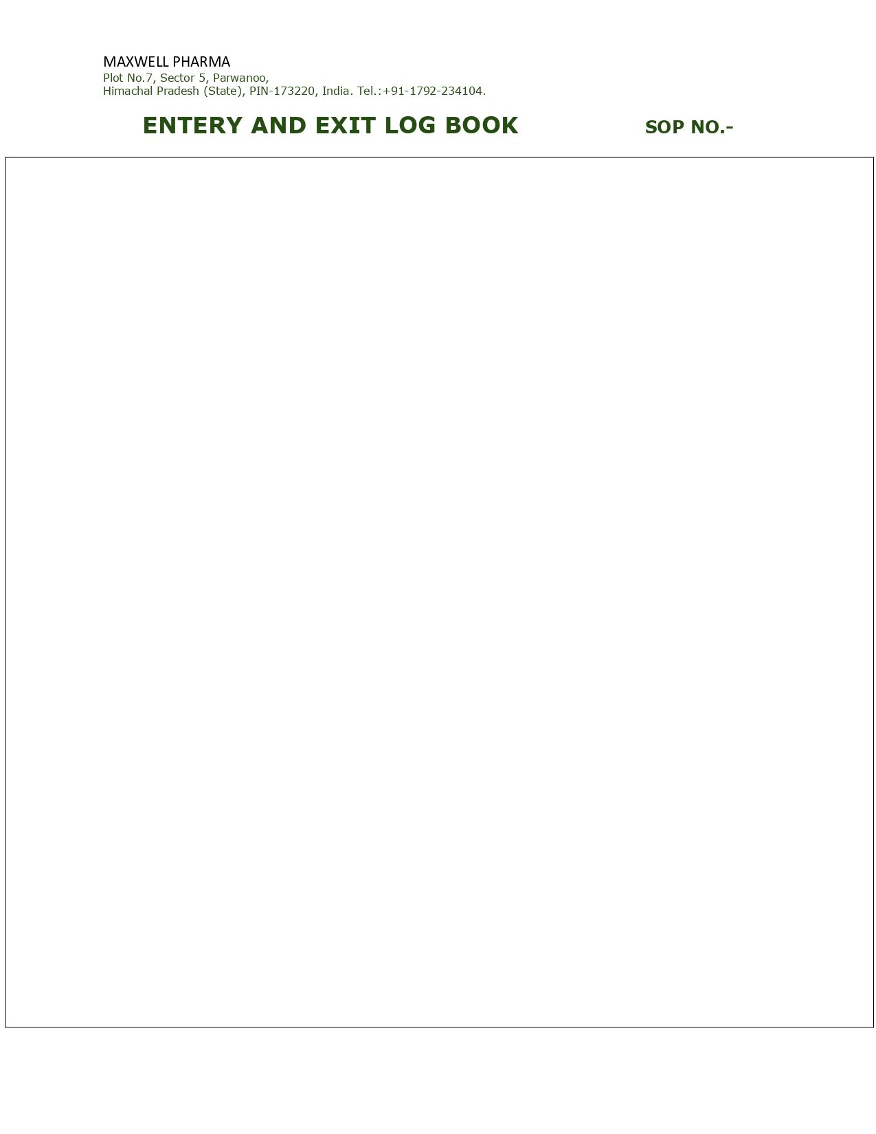 Entry and Exit Log Book